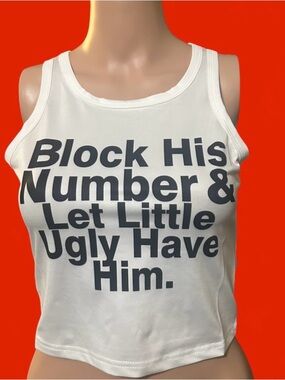 White Graphic Crop Tank Top - Block His Number
